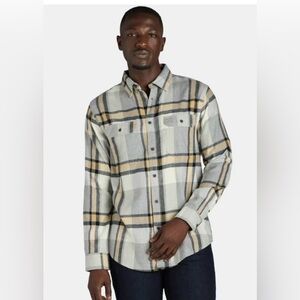 George Men's Long Sleeve Flannel Shirt Size XS (30-32 Color Delicate Ivory/Brown